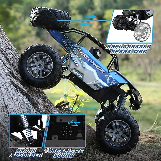 DEERC Large 1:8 Scale Monster Truck for Adults and Boys Upgraded Remote Control Car with Realistic Sound 4WD All Terrain RC Toy with 2 Batteries for 80 Minutes Play