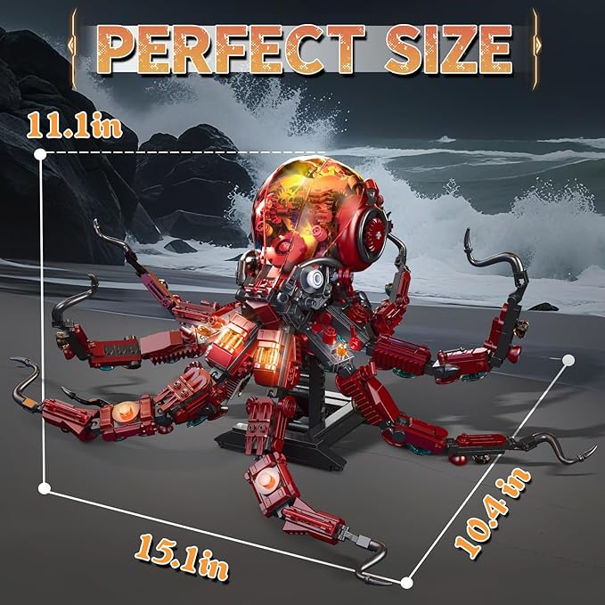 Mechanical Octopus Building Sets with Light Ocean Animal Building Kits for Adults Compatible with Lego Octopus 882PCS STEM Toy for Teens Boys &amp Girls 8-16