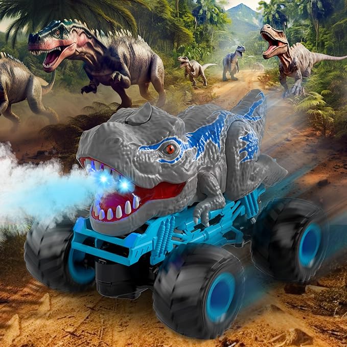 Bennol Remote Control Dinosaur Car for Boys Kids 2.4Ghz RC Dinosaur Truck for Toddlers Electric Hobby RC Car Toys with Light &amp Sound Spray Birthday for 3 4 5 6 7 8 Year olds Kids Boys