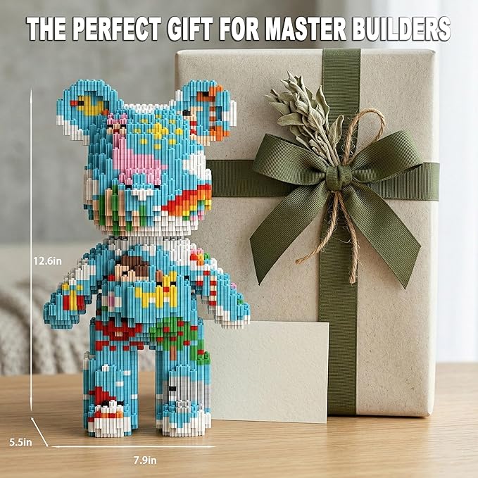 12.6 Sky Castle Teddy Blocks Bear Building Set for Adults Micro Bricks DIY Model Kit Challenge Collectible Home Decor for Office or Bedroom Keep Busy Relaxing Activity Birthday Gift