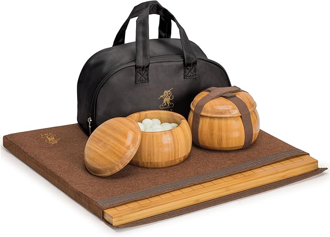 Yellow Mountain Imports Bamboo 0.8-Inch Etched Reversible 19x19 / 13x13 Go Game Set Board with 9.2mm Double Convex Yunzi Stones and Bamboo Wood Bowls Set - Classic Strategy Board Game (Baduk/Weiqi)