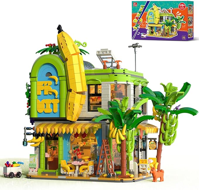 Banana Shop House City Building Sets Creative House Modular Architecture Toy with LED Lights STEM Educational Construction Kit Birthday Gifts for Adults and Kids Boys Girls Age 8-12+ (2165 PCS)