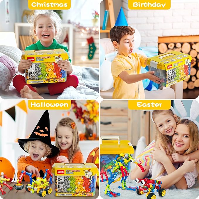 156 PCS Creative Building Blocks Building Toy Set - Featuring Storage Includes Dinosaur Robot Car Spider Dog Animal Figure Building Toy Playset for Kids Birthday Gift Ages 3+ (2)