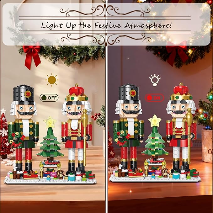 Christmas Nutcracker Building Set with Light - 2 Soldiers Light-Up Christmas Tree Wreath Snowman Sleigh &amp Train - Compatible with Xmas Gifts for Adults (797PCS)