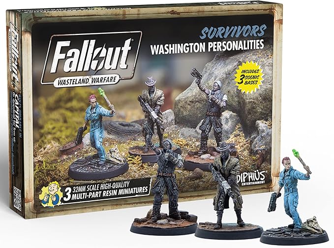 Modiphius Fallout Wasteland Warfare: Survivors: Washington Personalities - 3 Miniatures 32mm Unpainted Figures Capital Wave