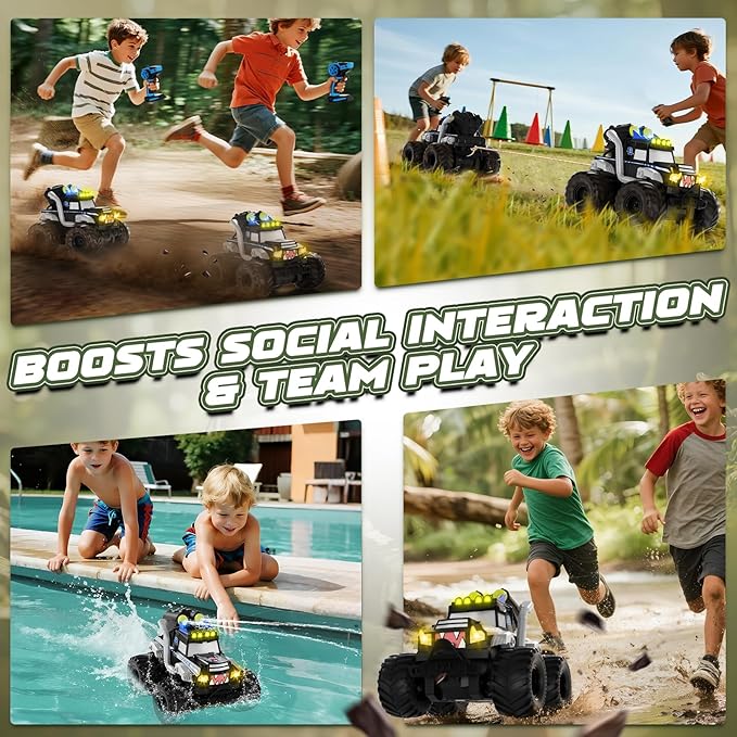 Remote Control Car Waterproof Monster Trucks Toys 1:18 Amphibious RC Cars 2.4 GHz 4WD All Terrain Off-Road Pickup Toy Truck Kids Toys for 6-12 Year Old Boys Girls Christmas Birthday Gifts Presents