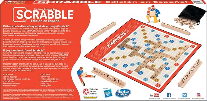 Winning Moves Scrabble Edicion En Espanol/Spanish Scrabble Games USA World's Most Famous Word Game Designed for The Spanish Language for 2-4 Players Ages 8+