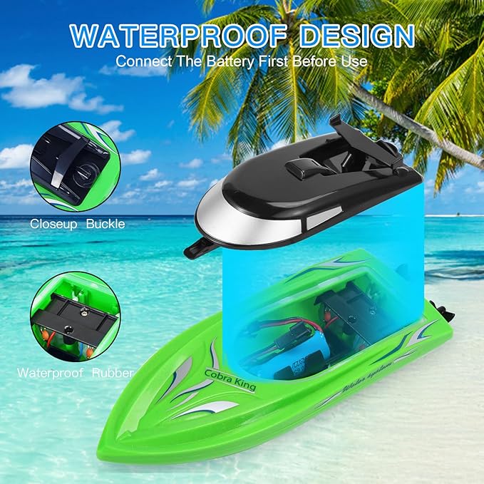Lumiparty 2PACK RC BoatRemote Control Boats for Kids and Adults10km/H 2.4G High Speed Remote Control Boat Fast RC Boats for Pools and Lakes with 4 Rechargeable Battery. (Blue Green)