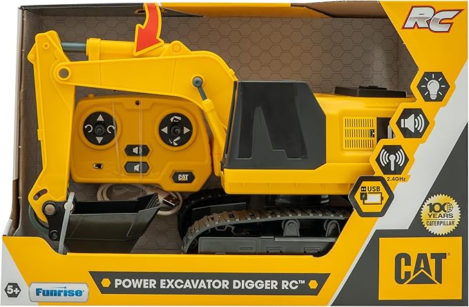 CAT Power Excavator Digger RC Construction for Kids 5+ | 2.4GHz Remote Control Truck Toy Full-Function Dig Scoop Spin &amp Drive Realistic Lights &amp Sounds USB Rechargeable Indoor/Outdoor