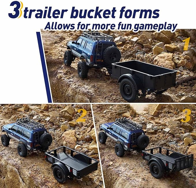 FMS FCX18 RC Cars Accessory for 1:18/1:12 Crawler Trucks - Land Cruiser 80 &amp 1:12 RC Cars: Utility Trailer Type A Black