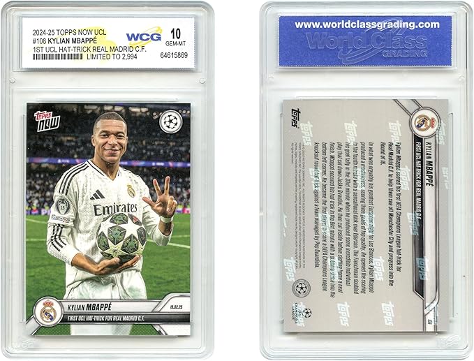 2024-25 Topps UCL KYLIAN MBAPPE 1st Hat Trick Real Madrid Card #108 - Graded GEM Mint 10