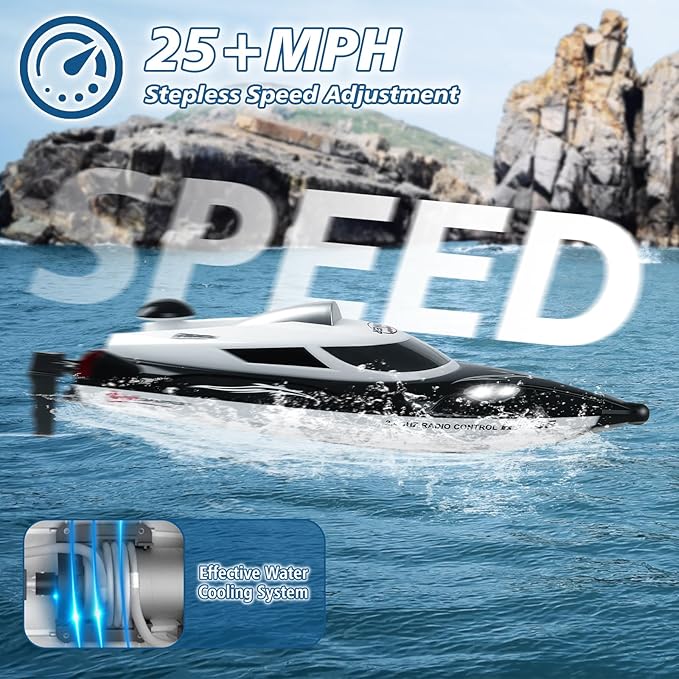 RC Boat-Remote Control Boat for Adults-High Speed 35+ KPH for Pool-Toys for Ages 8-13 (Black)