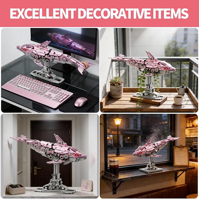 Mechanical Pink Dolphin Building Blocks Set with Hand-Crank &amp Motorized Movement Interactive Detailed Gear Design Display &amp Play Model Futuristic Ocean Animal Model