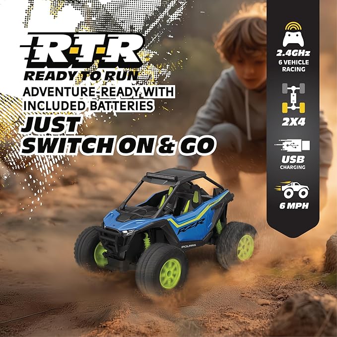 Polaris RZR Remote Control UTV – 1:14 Scale 2WD RC Car Officially Licensed Polaris RZR Full-Function 2.4GHz Radio Control USB Rechargeable Ready to Run Blue