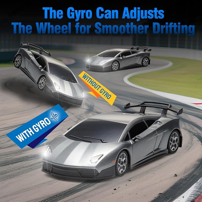 YONCHER Mini RC Drift Car with Gyro 1:43 4WD Full Proportional Remote Control Car Professional High Speed Drift RC Cars with Turn Signal Lights Racing Toy for Adults Kids Boys Gray