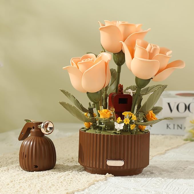 Electric Flower Bouquet Building Set 255PCS – Motorized Blooming Roses Flowers Botanical Kit DIY Bonsai Style Bouquet of Flowers – Unique STEM Gift for Kids&ampAdults Room &amp Desk Decor