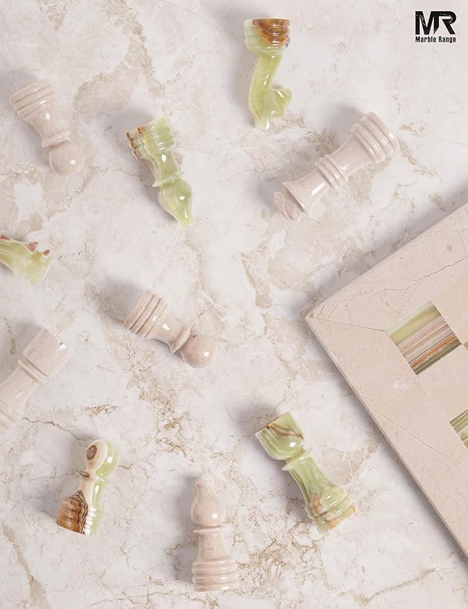 Marble Chess Set for Adults 12 Handmade Verona &amp Green Board Game with 32 Chess Pieces 2 Extra Queens &amp Storage Box Luxury Travel Game Elegant for Home Decor