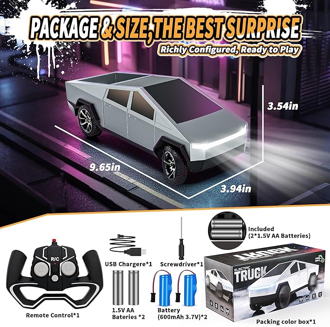 RC Car ToysAll Terrain 2.4GHz RC Truck for Boys Aged 3-8 8-12 Electric Vehicle Truck Toys for Kids Birthday Gifts for Kids Boys and Girls (Silver)