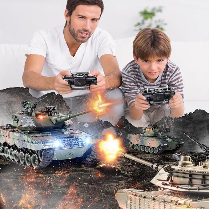 1:18 RC Tank 2.4Ghz German Leopard II Remote Control Tank Model Toys Battle Army Tank 15 Channel with Smoke Light and Sound Military Toy for Adults and Kids That Shoots BBS