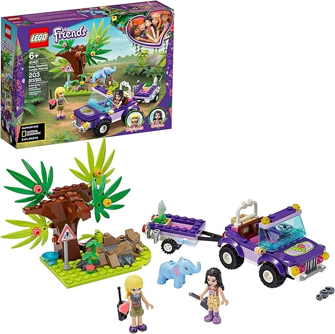LEGO Friends Baby Elephant Jungle Rescue 41421 Adventure Building Kit Animal Rescue Playset That Comes with a Toy Truck and Trailer Plus Friends Emma and Stephanie (203 Pieces)