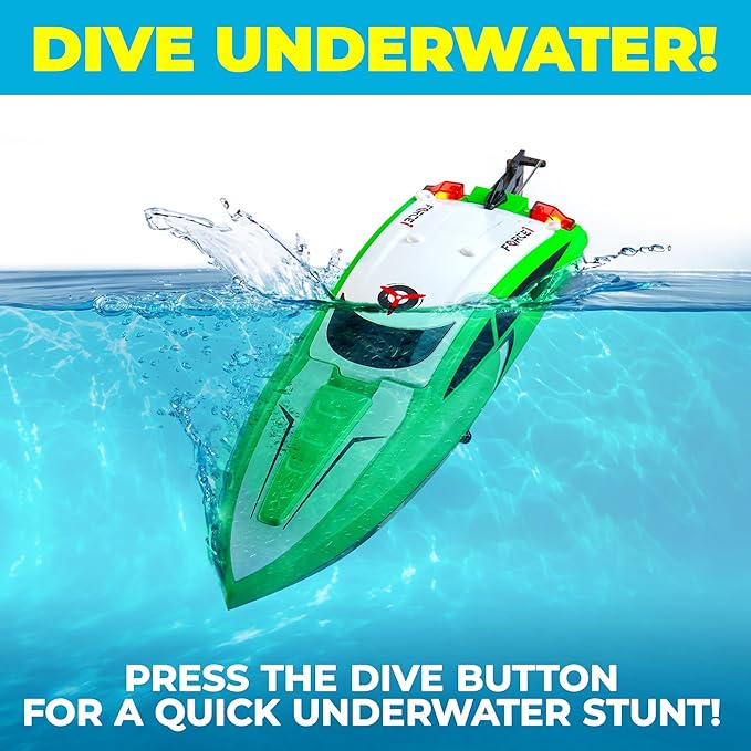 Force1 Velocity Green Fast RC Boat- Remote Control Boats for Adults and Kids Underwater Speed Racing Mini RC Toy for Pools and Lakes 2.4GHZ Transmitter 2 Rechargeable Batteries Low Battery Alert