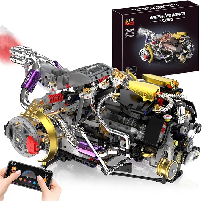 V8 Engine Model Kit that Works 1394 PCS Advanced Collectible Engine Building Block Sets with Lights &amp Spray Exhibited Gift to Adults/Boys 8-14/Home Office Decor