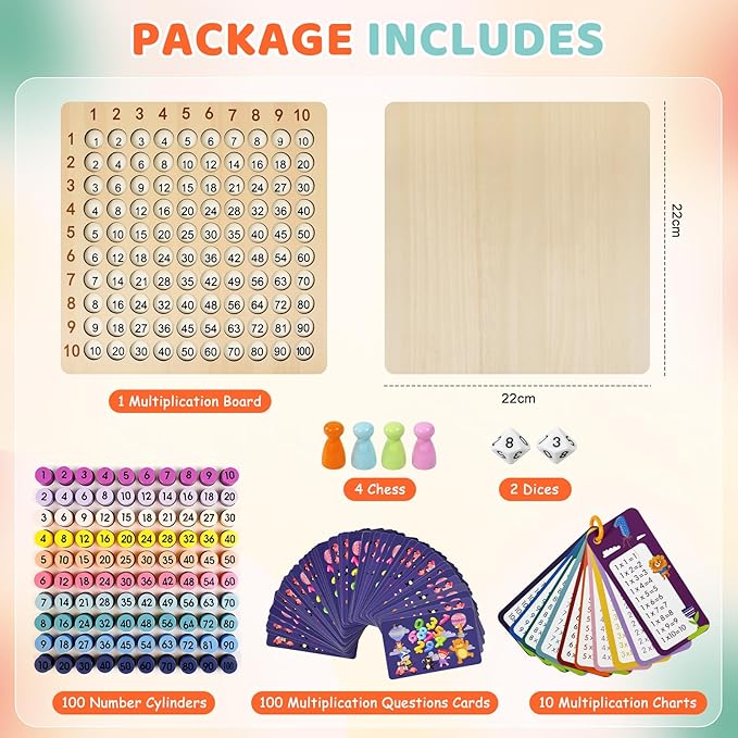 Wooden Montessori Multiplication Board Game: Math Educational Toys Multiplication Table Board Game Montessori Math Manipulatives Toys Toddlers Kids Multiplication Chart Game for Early Education