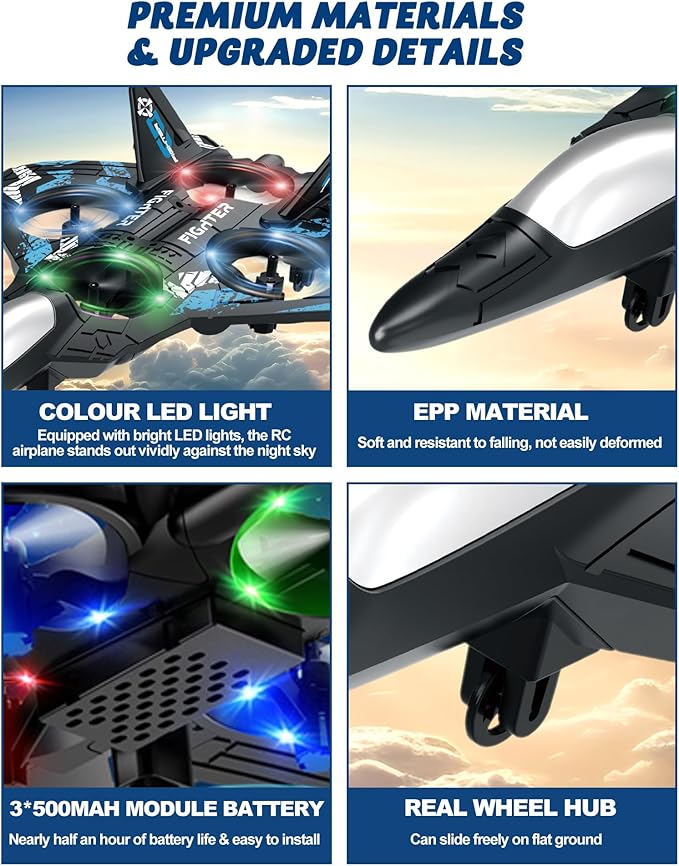 Drones for Kids Form RC Plane Remote Control Airplane Aircrafts for Boys and Girls Jet Helicopter Drones with LED Lights 360° Flip 3 Rechargeable Batteries Toys for Christmas