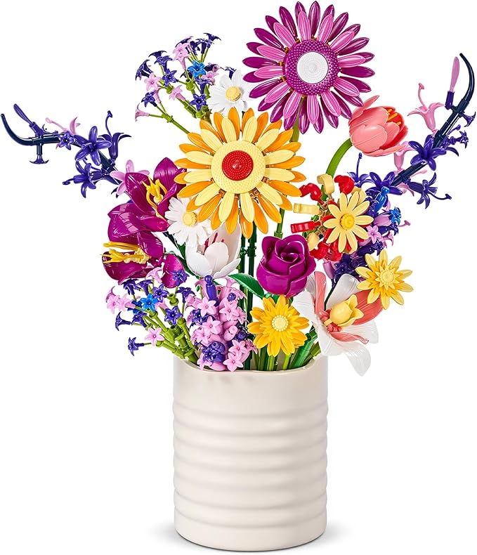 Flowers Bouquet Building Set Gift for Valentine's Day for Her Faker Flower Compatible with Lego Flowers Botanical Collection for Adults Women Girl Wife Home Office Shelf or Room Decor