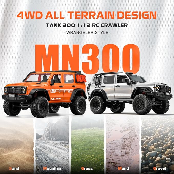 ARRIS 1/12 RC Crawler MN300 RC Rock Crawler 4x4 4WD Off Road Wrangler-Style Truck 2-Speed Transmission Remote Control Car with LED Lights &amp Openable Doors Hobby Grade RTR Toy Vehicle Gifts