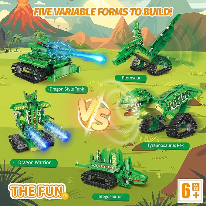 5 in 1 Dinosaur Toy for 6-12 Years Old Kids Boys Robot Dino Building Set with APP &amp 2.4GHz Remote Control Science Programmable Building Block Dinosaur Kit Birthday Gifts for Age 6 7 8 9 10 11 12