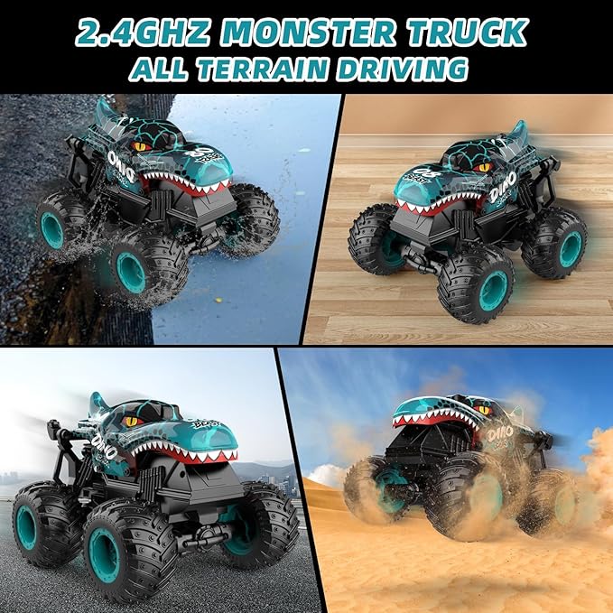 Gohero Monster Truck Toys 2.4Ghz Remote Control Monster Trucks for Boys Age 4-7 1:20 Dinosaur Toys with Light &amp MusicRC Truck with Stunt 360° Spin Walk Upright&amp Drift Dinosaur Toy for Ki