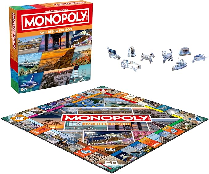 Monopoly Board Game – San Diego CA Edition: 2-6 Players Family Board Games for Kids and Adults Board Games for Kids 8 and Up Great for Game Night
