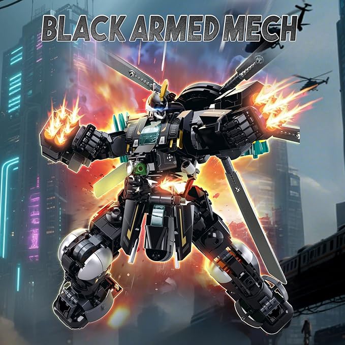 Mech Robot Transforming Building Blocks Set for Adults Black City Protector Mecha Model Action Figures Cool Creative Robots STEM Toys Gift for Teens Boys 545 Pieces