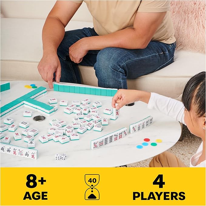Spin Master Games Legacy Deluxe Mah Jong Classic Game with Two-Toned Tiles and Lined Wood Storage Case Family Game for 4 Players Ages 8 and up