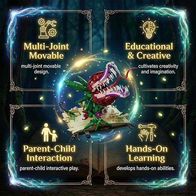 Ancient Magic Book &amp Cannibal Flower Building Set Fantasy Monster Plant Model Kit for Adults Articulated Venus Flytrap on Spellbook Gothic Home Decor Gift