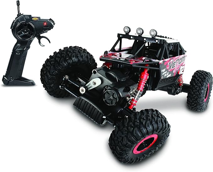 NKOK Mean Machines 1:16 2.4GHz RC Rock Crawler Venom (Red) Designed for Rough Terrain Climbing Pistol Grip Full Function Controller Powerful Motor