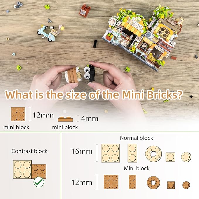 Street View Coffee Shop Mini Building Blocks MOC Creative Building Toys Cute Animals Building Set for Girls 6-12 Simulation Architecture Construction Toy Gift Idea for Kids Adults (1077 PCS)