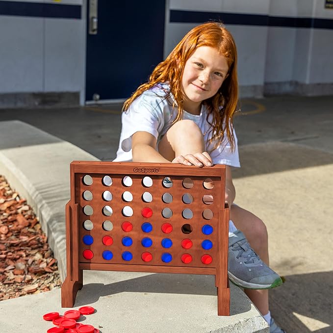 GoSports 1 Foot Width Wooden 4 in a Row Game - Choose White or Dark Stain – Includes Connect Coins Portable Case and Rules
