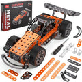 Metal Building Set Race Car Construction Kit Educational STEM Toy with Wheels Orange and Black