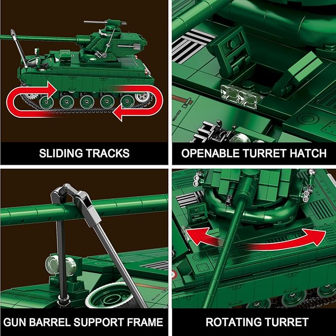 Reobrix AMX-13 Light Tank Building Set 1:28 Scale Military French Tank Model Toy Set for Military Fans 1037 PCS Collectible Building Block Kit Ideal Gift for Adults Boys Age 14+