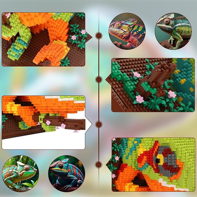 3D Wall Art Chameleon Animal Micro Building Blocks Set for Adults 2688 PCS Unique Home Decor &amp Creative Table Display Creative Gift Toy for Art Enthusiasts And People Who Love Building Blocks
