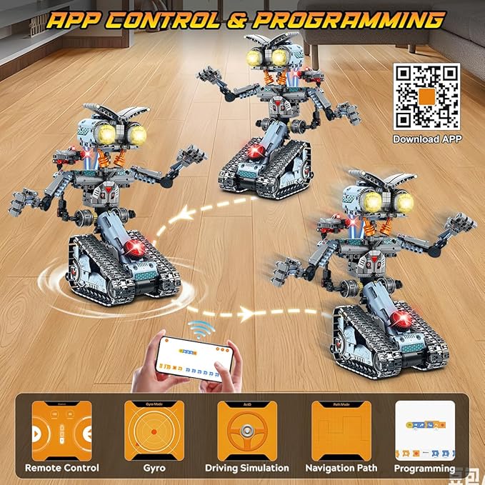 Robot Building Toy with Lights 5 in 1 Robotic Building Set with APP &amp Remote Control RC Tech Tracked Tank Car Fighter Jet Model Kit 795 PCS Easter Gift for Kids Boys Girls Ages 8+