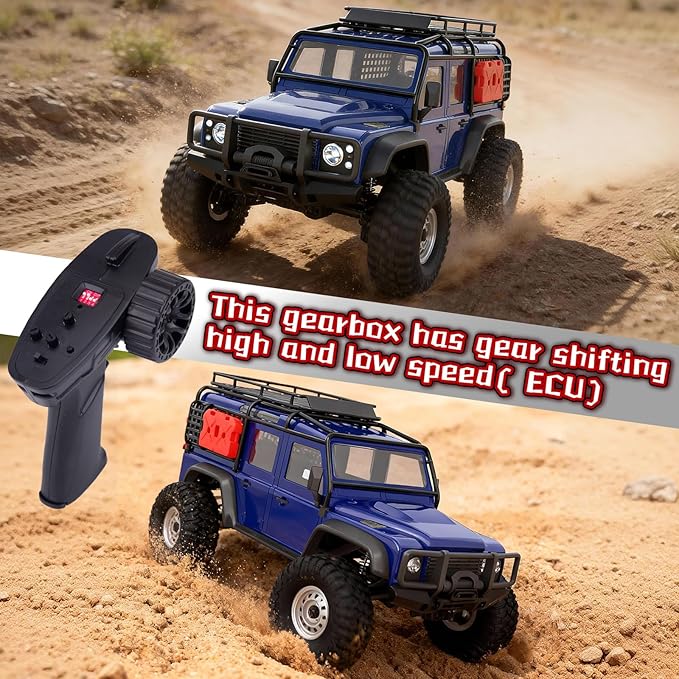 Cheerwing 1:18 Rock Crawler 2.4Ghz Car 4WD Off Road RC Monster Truck with Two-Speed Gearbox Hobby RC Car for Adults (Blue)