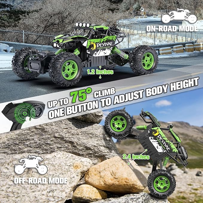 CROBOLL 1:12 Large RC Cars for Boys with Upgraded Lifting Function 2.4GHz 4WD Remote Control Car Toy Gifts 20km/h Monster Truck for Kids All Terrain RC Truck for 60Min Play(Green)