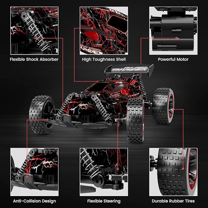 Tecnock RC Cars for Kids 1:18 Scale 2WD RC Car with LED Lights 2.4GHz Remote Control Car with USB-C Easy Charging &amp 50 Mins Playtime Toys Gifts for Boys &amp Girls Ages 8-12