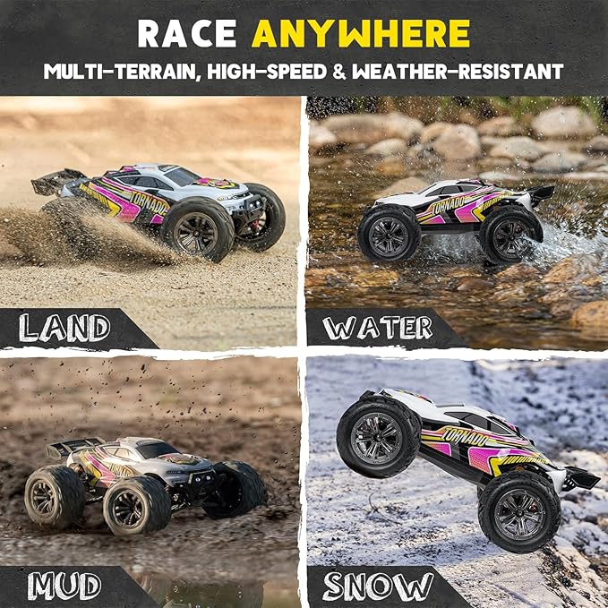 4x4 RC Cars for Adults 48kmh High-Speed - 1:12 Scale Large Waterproof Remote Control Truck Offroad Electric Monster Car 2 Batteries 30+ Min Play All Terrain