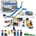 City Passenger Airplane Building Set 4 in 1 STEM Toy with a Large Plane Passenger Bus Luggage Truck Container Loader and 7 Minifigures Compatible with Lego Plane Airport Gift for Boy 6-12