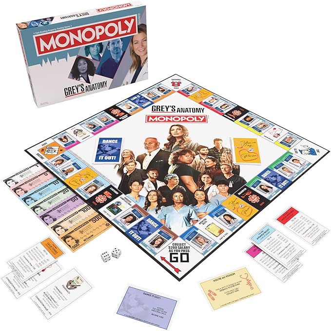 Monopoly: Grey's Anatomy Board Game | Featuring Ferry Boat Clipboard Scrub Top and More | Buy Sell Trade Iconic Doctors from Miranda Bailey to Meredith Grey | Officially Licensed Collectible