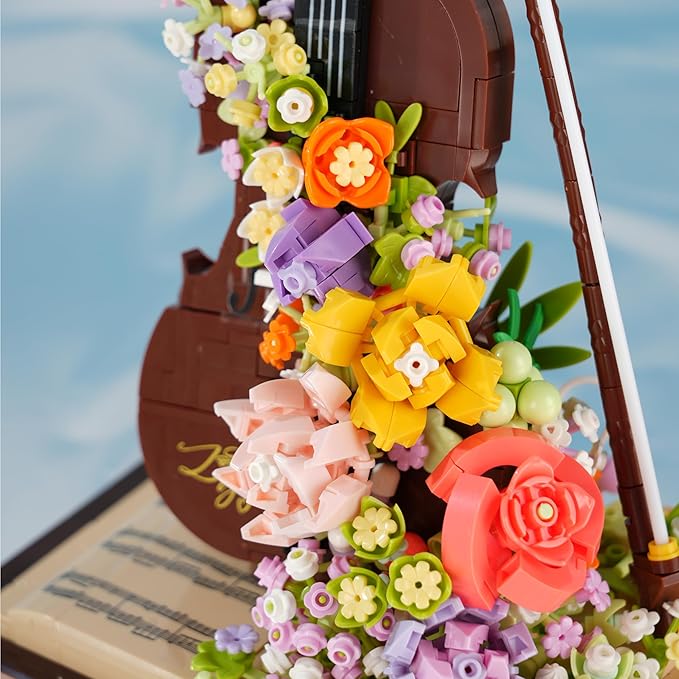 Flower Bouquet Violin Building Blocks Set 950PCS Music Instruments Bricks Set Gifts for Adults and Kids